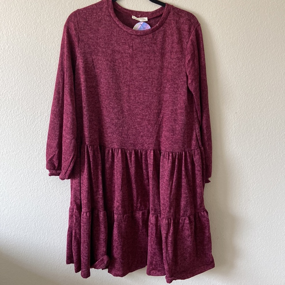NEW Tiered Layered Long Sleeve DRESS Wine Color